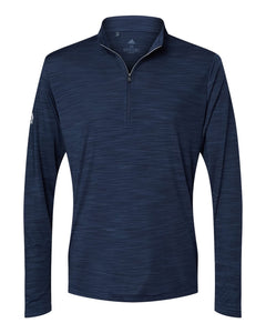 Men's Adidas® Lightweight Mélange Quarter Zip Pullover - Navy & Grey